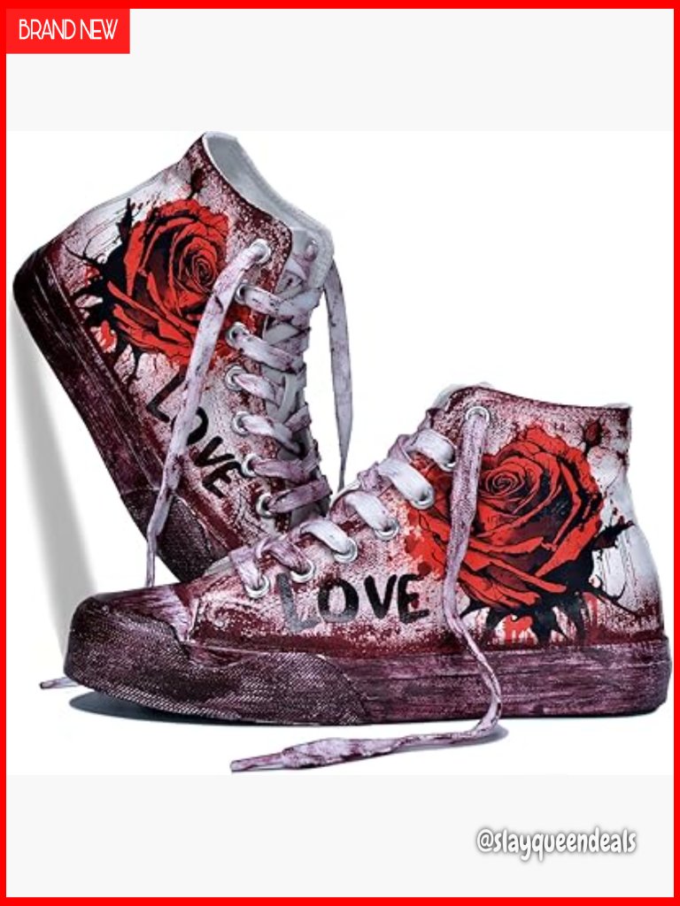 High Top Canvas Sneakers Unisex Graffiti Heart Design Casual Street Style